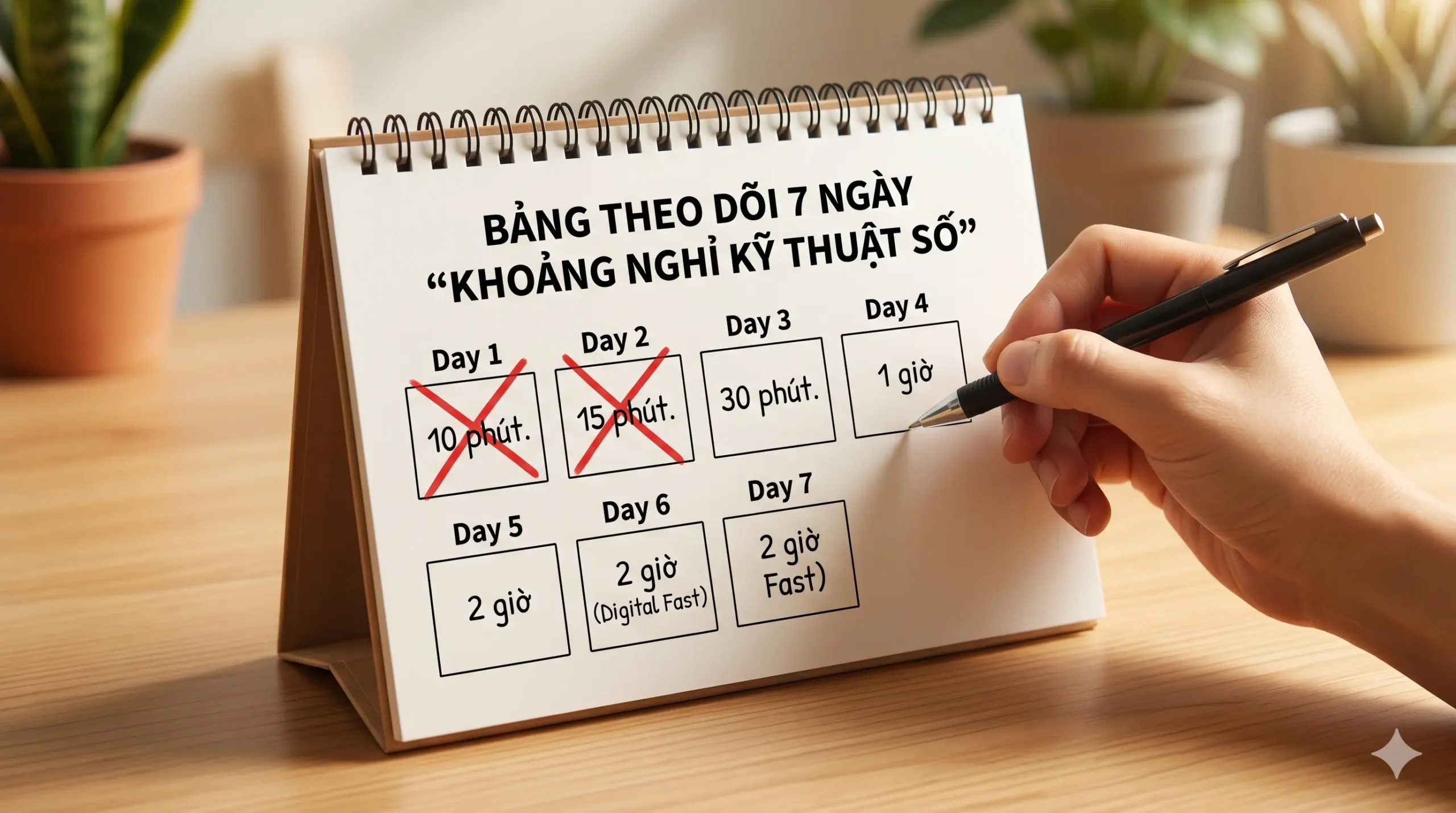 Bảng theo dõi 7 ngày khoảng nghỉ kỹ thuật số – lộ trình digital detox cho người bận rộn