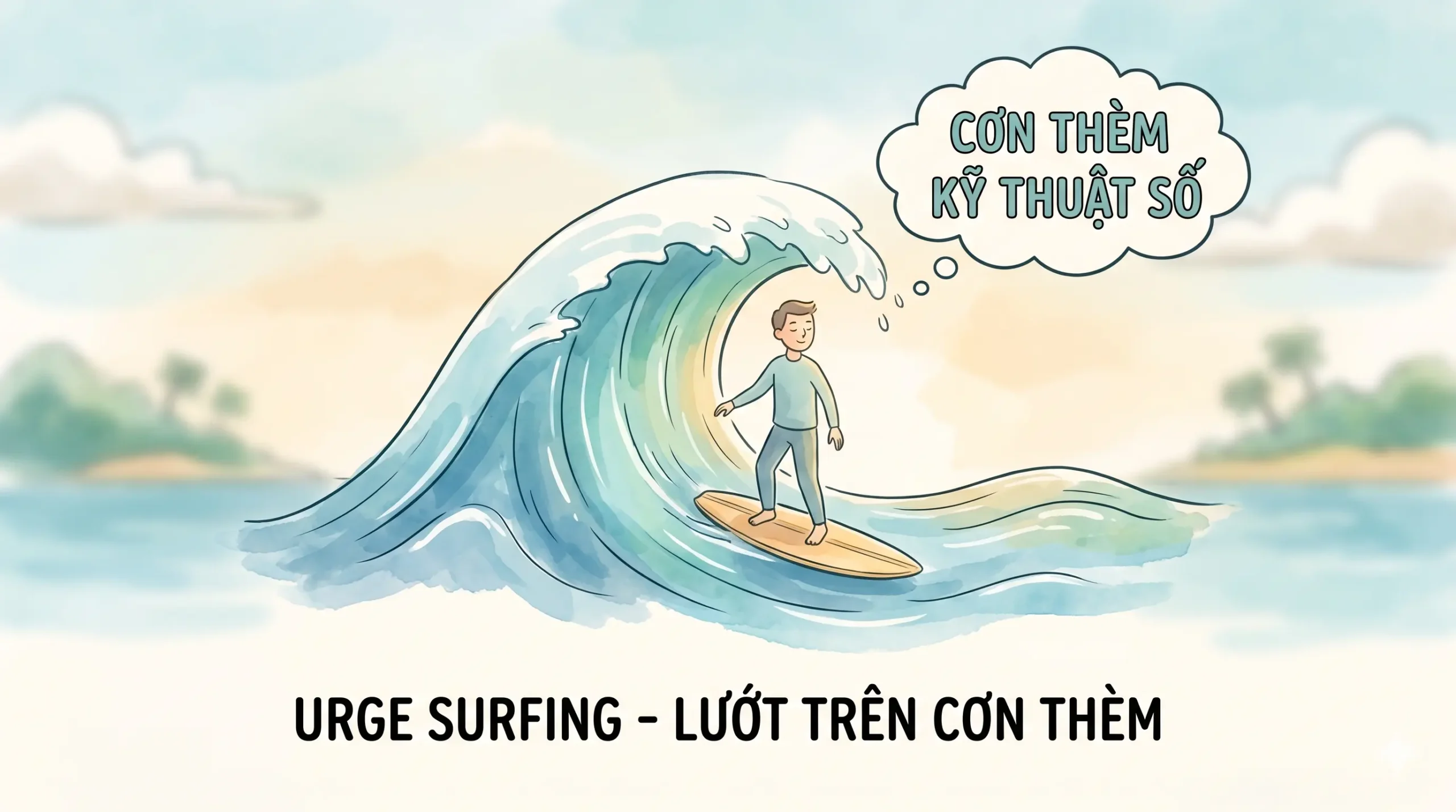 Urge surfing – lướt trên cơn thèm như sóng biển, học cách quan sát cảm xúc khi không dùng điện thoại