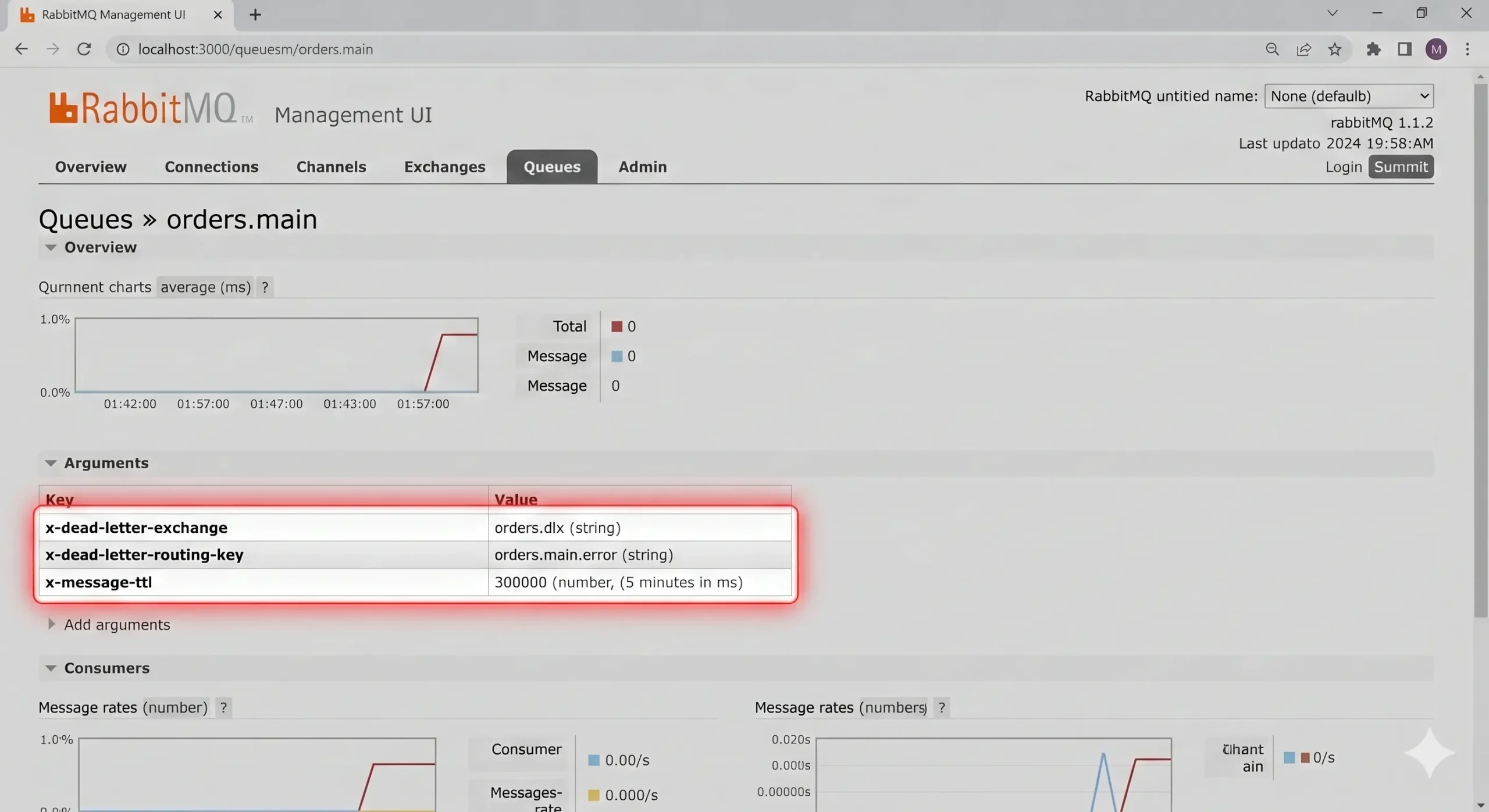 Cấu hình x-dead-letter-exchange và x-message-ttl trên RabbitMQ Management UI