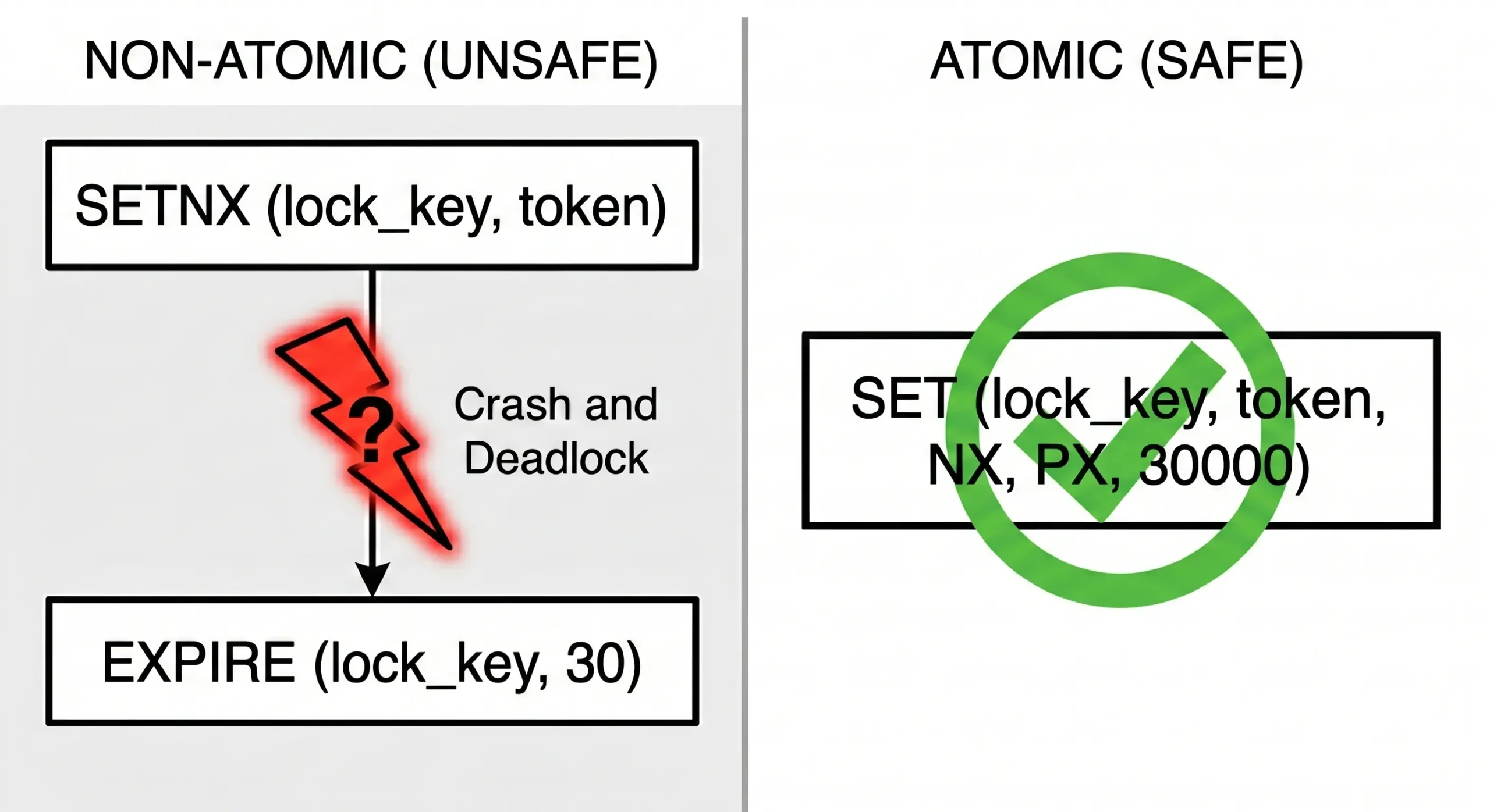 So sánh lệnh setnx expire không nguyên tử gây deadlock và lệnh set nx px an toàn