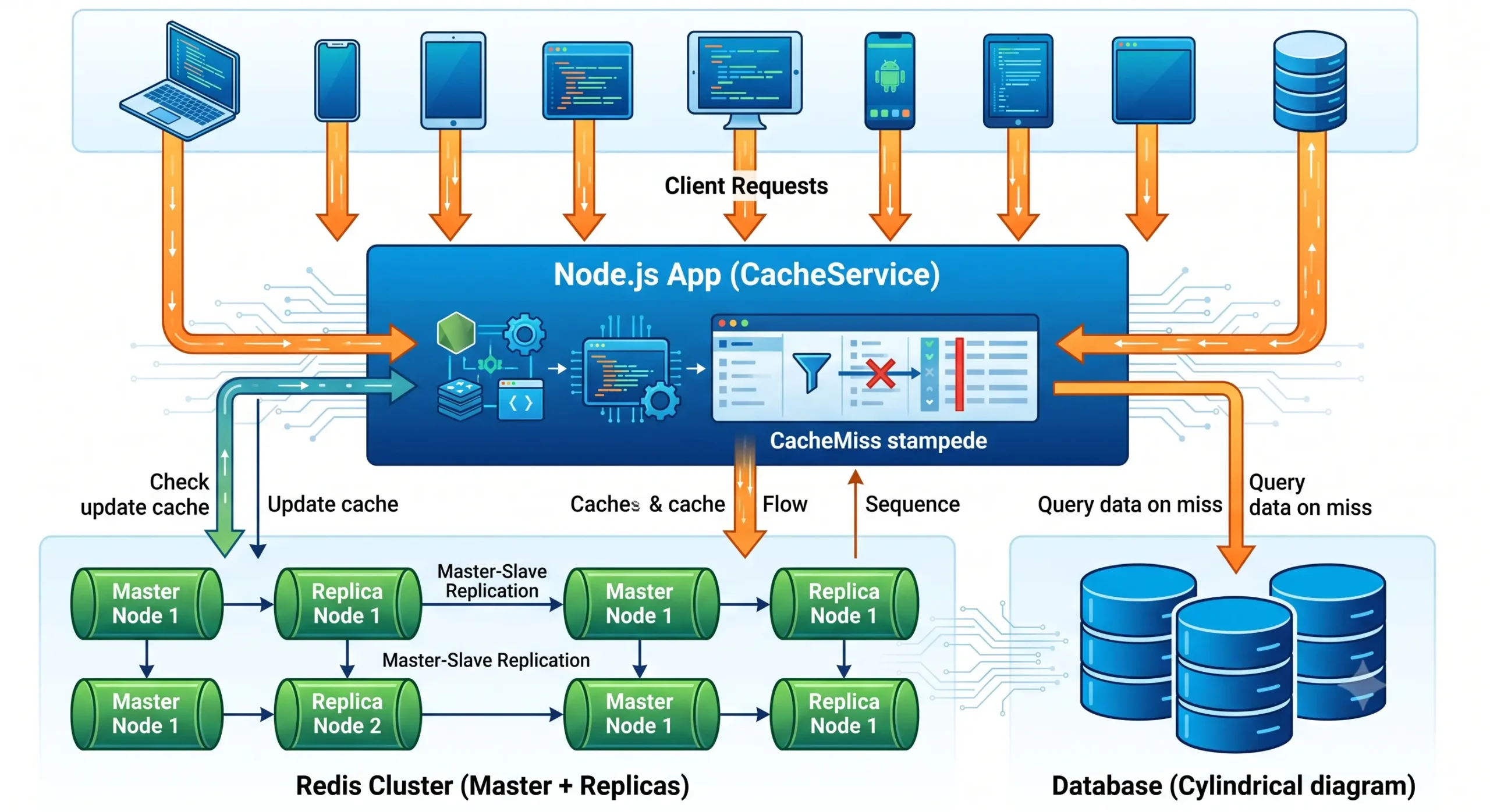 Kiến trúc tổng thể Cache-Aside Pattern trong ứng dụng Node.js với Redis Cluster